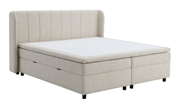 English Elm Adonia Queen Storage Bed Beige Chenille Upholstered Padded Headboard Footboard B2756S00010