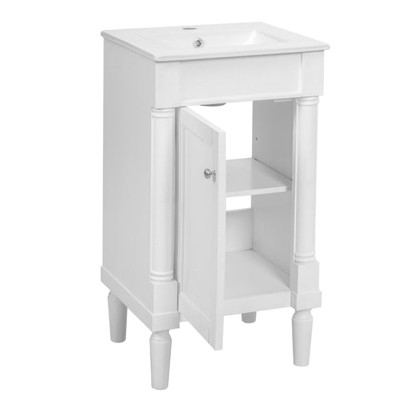 English Elm 18" French Style Vanity with Ceramic Sink Soft Close Door and Adjustable Shelf White N710P415332K