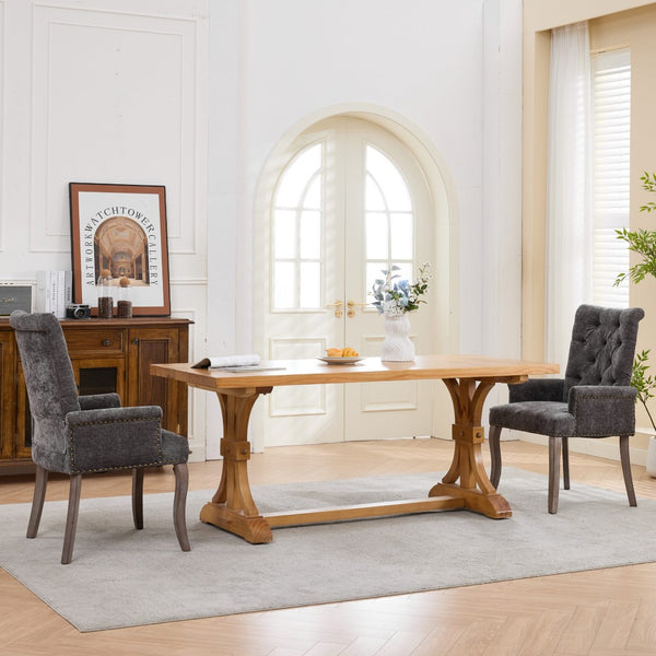 English Elm Upholstered Chenille Club Dining Chair Tufted High Back with Curved Solid Wood Legs Gray W1143P449348