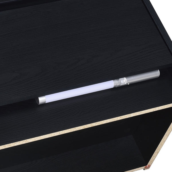 English Elm Geary Black 2-Drawer Nightstand with LED Light, Dual Outlet USB-A & USB-C Charging, Compact Wood- Grain B062P375557