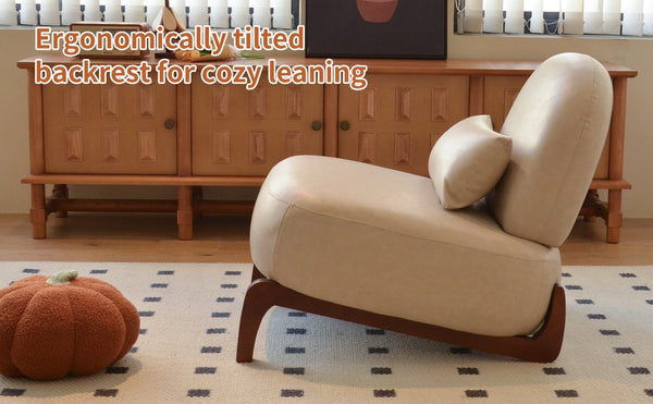 English Elm Cute Faux Leather Armless Accent Chair Solid Wood Legs Cushioned Seat Modern Cream W2105P440975