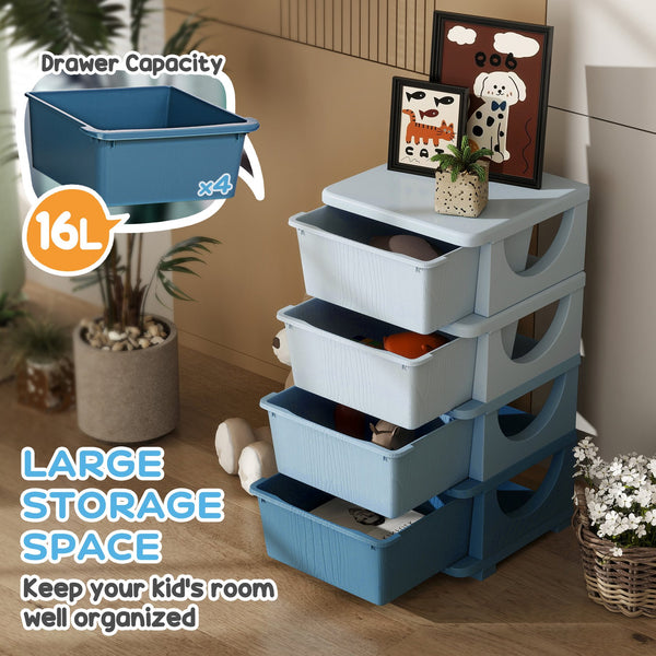 English Elm Qaba 4 Tier Kids Storage Unit with Removable 16L Drawers, Compact Toy Organizer for Toddlers Blue W2225P229206
