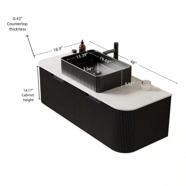 English Elm Dina Floating Bathroom Vanity with Crystal Glass Basin and Sintered Stone Top Black,Carrara White W2615S00185