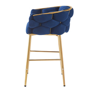 English Elm Christopher Knight Home® - 28'' Velvet Counter Stools Set of 2 with Gold Iron Frame, Plush Back & Footrest for Kitchen Dark Blue N780P199861B