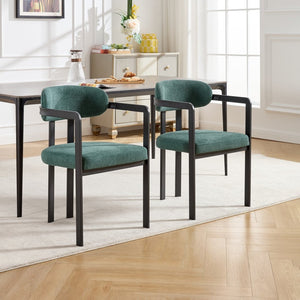 English Elm Modern Tufted Boucle Dining Chairs Set of 2 with Curved Back and Matte Metal Legs Antique Green,Black W3244P337417