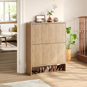 English Elm Modern Slim Entryway Shoe Cabinet with Adjustable Shelves Conceals Clutter Beautifully W1321P385429