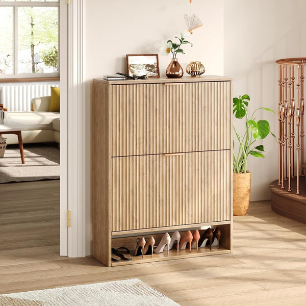 English Elm Modern Slim Entryway Shoe Cabinet with Adjustable Shelves Conceals Clutter Beautifully W1321P385429