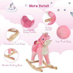 English Elm Qaba Plush Unicorn Rocking Horse with Solid Wood Base Wagging Tail and Fun Sounds W2225P229172