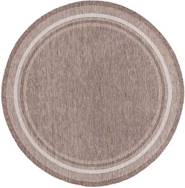 Unique Loom Outdoor Border Soft Border Machine Made Border Rug Brown, Ivory/Gray 10' 8" x 10' 8"