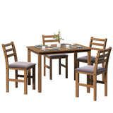 English Elm 5 Piece s Stylish Dining Table Set 4 Upholstered Chairs With Ladder Back Design For Dining Room Kitchen Brown Cushion and Antique Oak