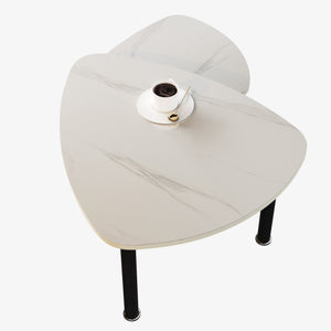 English Elm 360 Rotatable Sintered Stone Top Coffee Table with Sliding Function, Modern Marble-Look Surface & Wood Legs White+Black W2899P372758