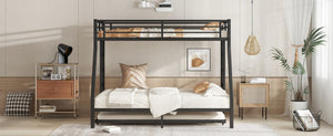 English Elm Twin Metal Bunk Bed With Full Bed & Trundle - Modern Space-Saving Design For Shared Rooms, Black W1580S00130-GIGA
