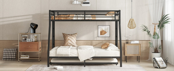 English Elm Twin Metal Bunk Bed With Full Bed & Trundle - Modern Space-Saving Design For Shared Rooms, Black W1580S00130-GIGA