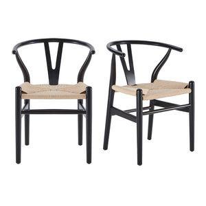 English Elm Two Wood Wishbone Dining Chairs Black Solid Beech & Ash Ergonomic Mid-Century Modern, Preassembled T3623P380676