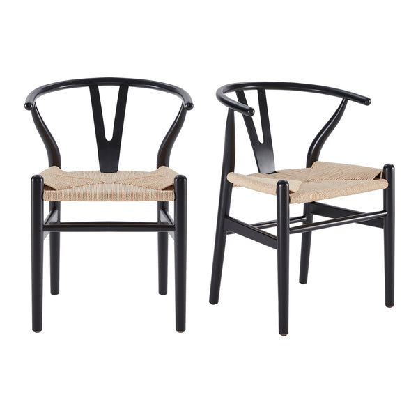 English Elm Two Wood Wishbone Dining Chairs Black Solid Beech & Ash Ergonomic Mid-Century Modern, Preassembled T3623P380676