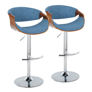 English Elm Curvo Mid-Century Modern Adjustable Barstool Set Of 2 - Blue Upholstery, Chrome Base, Swivel Comfort B202S00804
