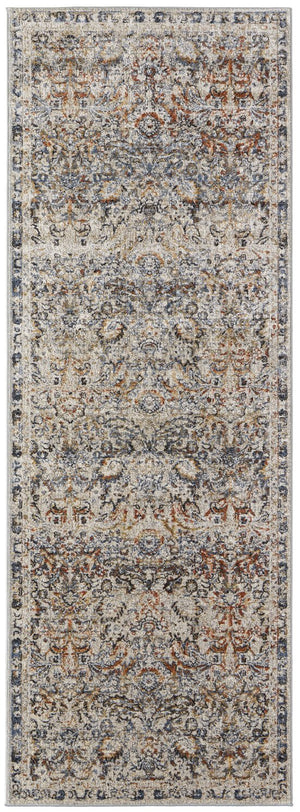 Feizy Rugs Kaia Luxurious Low Pile Area Rug - Soft, Durable Damask Design In Neutral Tones For High Traffic Areas Tan,Blue,Orange Polypropylene,Viscose,Polyester Kai39gnfblumlti3e