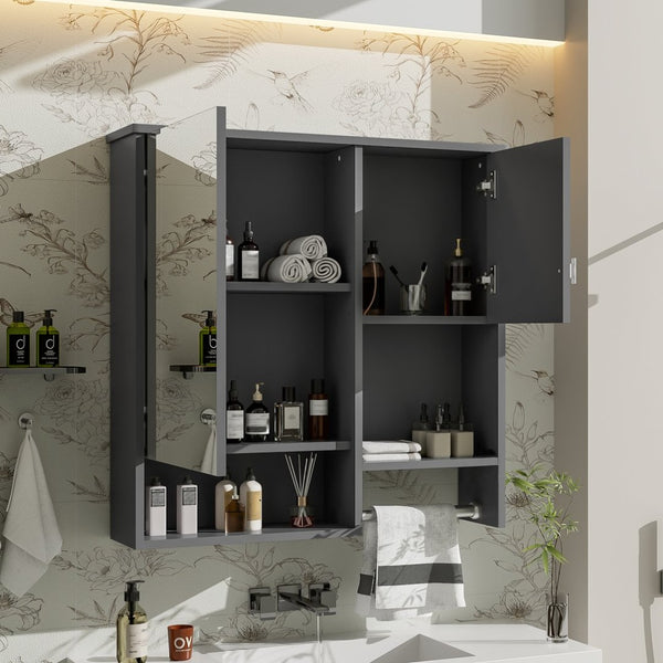 English Elm 29'' Wall Mounted Bathroom Cabinet with Mirror Towel Bar and Adjustable Shelving N710P209440E