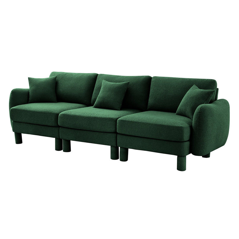 English Elm Boucle 3-Seater Plush Sofa With Elegant Shell Armrests And Wrapped Cylindrical Legs In Green W3041S00308