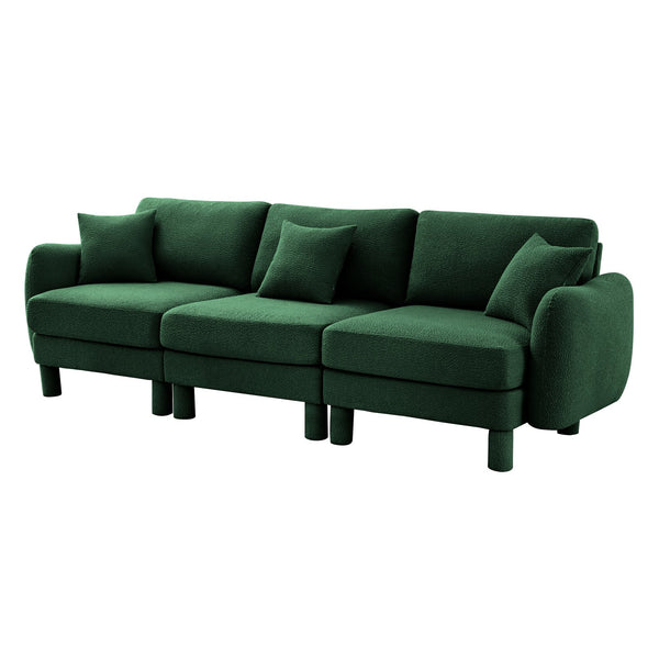 English Elm Boucle 3-Seater Plush Sofa With Elegant Shell Armrests And Wrapped Cylindrical Legs In Green W3041S00308