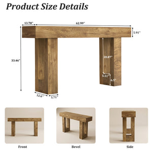 English Elm 63'' Farmhouse Console Table Rustic Wood Grain Sofa for Entryway or Hallway W3204P401255