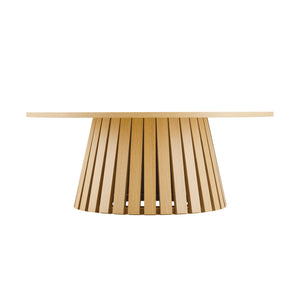English Elm Layla Round Coffee Table with Slatted Conical Base, Wood Grain Finish, 35.4" Top for Stylish Living Room Decor Light Oak B365P398084