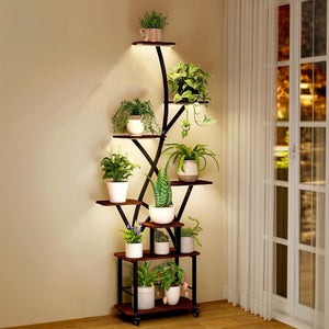 English Elm Plant Stand Indoor With Integrated Grow Light - 8-Tier Metal Shelf For Thriving Greenery At Home W3101P314625-GIGA