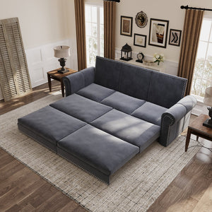 English Elm Chesterfield Sofa - 3-In-1 Velvet Sleeper Bed With Nailhead Trim, Perfect For Living Room & Guests! W1885S00098