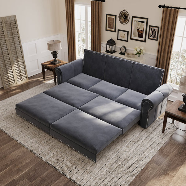 English Elm Chesterfield Sofa - 3-In-1 Velvet Sleeper Bed With Nailhead Trim, Perfect For Living Room & Guests! W1885S00098