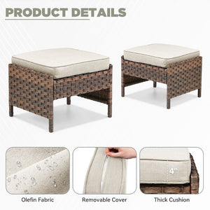 English Elm Outdoor Handwoven Pe Wicker Ottoman Set Rust Resistant Patio Footrests with Cushions Beige T3773P417376