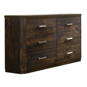 English Elm Elettra Rustic Finish Dresser with 6 Smooth-Glide Drawers, Brushed Nickel Handles, Dust-Proof Design Walnut 62 L x 19 W x 44 H B2726P261232