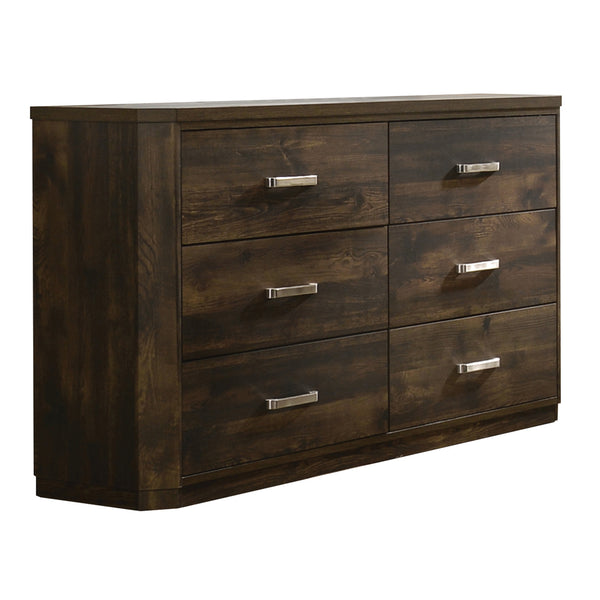 English Elm Elettra Rustic Finish Dresser with 6 Smooth-Glide Drawers, Brushed Nickel Handles, Dust-Proof Design Walnut 62 L x 19 W x 44 H B2726P261232