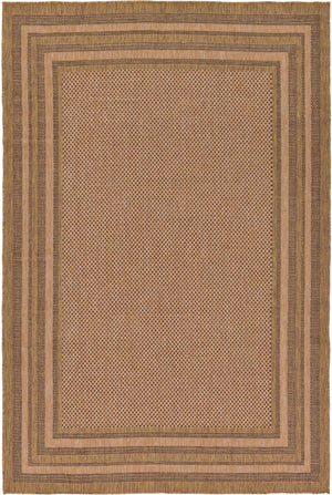 Unique Loom Outdoor Border Multi Border Machine Made Border Rug Light Brown, Brown/Light Brown/Gold 7' 0" x 10' 0"