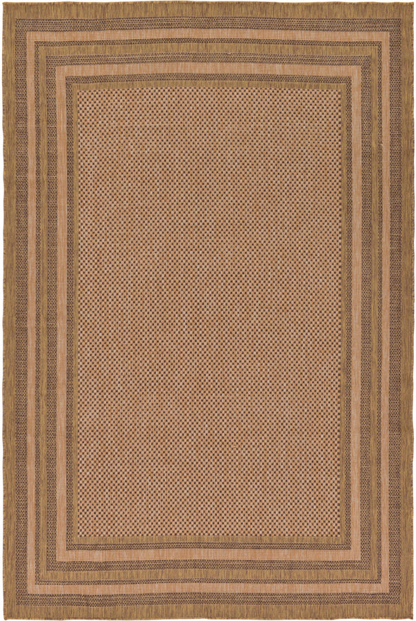 Unique Loom Outdoor Border Multi Border Machine Made Border Rug Light Brown, Brown/Light Brown/Gold 7' 0" x 10' 0"