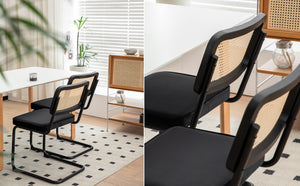 English Elm Dining Chairs Set of 4 Velvet Seat Woven Rattan Back Chrome Cantilever Frame W2105S00004