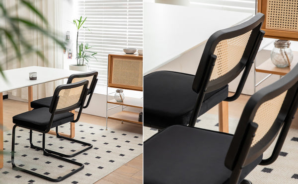English Elm Dining Chairs Set of 4 Velvet Seat Woven Rattan Back Chrome Cantilever Frame W2105S00004
