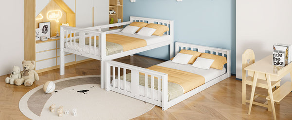English Elm Twin Over Bunk Bed Solid Pine Frame Gray Finish with Guardrail for Kids N708P429640K