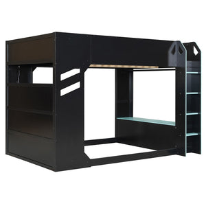 English Elm Full Size Loft Bed with Rgb Lighting Desk Drawers Hanging Rod Teen Bedroom Blue LT000288AAC-1
