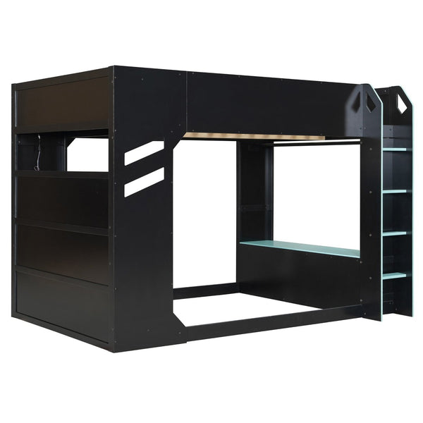 English Elm Full Size Loft Bed with Rgb Lighting Desk Drawers Hanging Rod Teen Bedroom Blue LT000288AAC-1