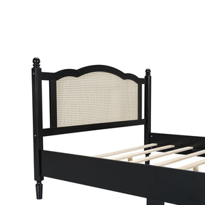 English Elm Queen Arched Rattan Headboard Platform Bed Matte Pine Frame No Box Spring Needed Black N733P180013B
