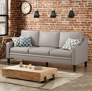 English Elm 78.75'' Slipcovered Faux Leather Sofa with High-Density Foam, Solid Wood Frame, Easy-Clean Finish Grey T3623P411320