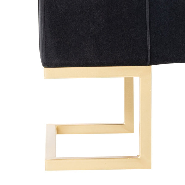 English Elm Storage Bench with Button Tufted Velvet Seat and Gold Tapered Legs for Bedroom B202P471510