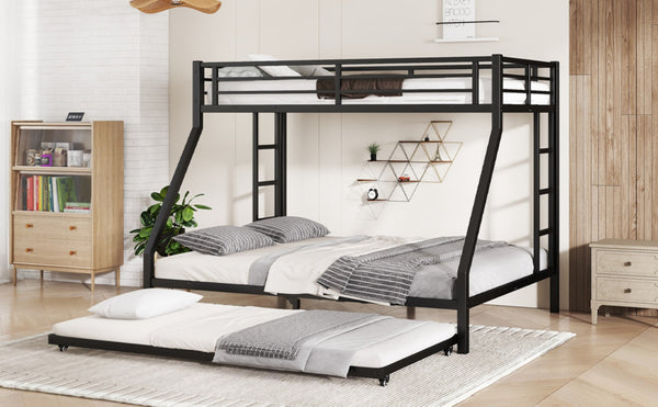 English Elm Twin Xl Over Queen Metal Bunk Bed With Trundle - Space-Saving, Durable, Modern Black Design! W1580S00132-GIGA