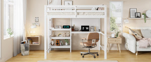 English Elm Twin Loft Bed with Built-in Desk Shelving and Dry-erase Board for Kids Rooms White LT100320AAK
