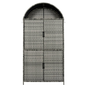 English Elm K&k Tall Arched Pe Rattan Outdoor Storage Cabinet with Adjustable Shelves and Steel Frame Grey N707P420158G