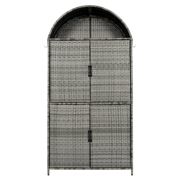 English Elm K&k Tall Arched Pe Rattan Outdoor Storage Cabinet with Adjustable Shelves and Steel Frame Grey N707P420158G