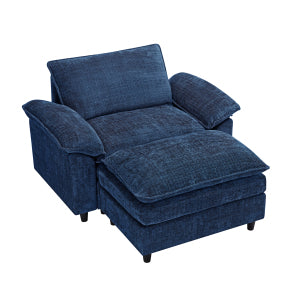 English Elm Accent Chair With Ottoman - Luxurious Chenille Oversized Sofa For Living Room, Bedroom, Office, Blue W2100S00175