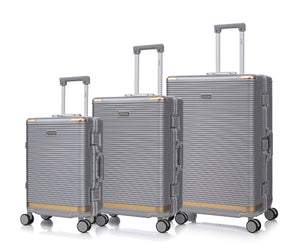 English Elm Luggage Set 3 Piece Polycarbonate Aluminum Frame Hard Shell Travel Suitcases with Lock Silver T3292P361540