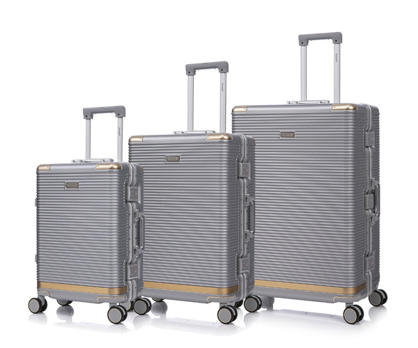 English Elm Luggage Set 3 Piece Polycarbonate Aluminum Frame Hard Shell Travel Suitcases with Lock Silver T3292P361540