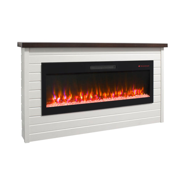 English Elm 65" Wall Mantel Electric Fireplace with Led Flame Heater for Living or Bedroom W1769S00016